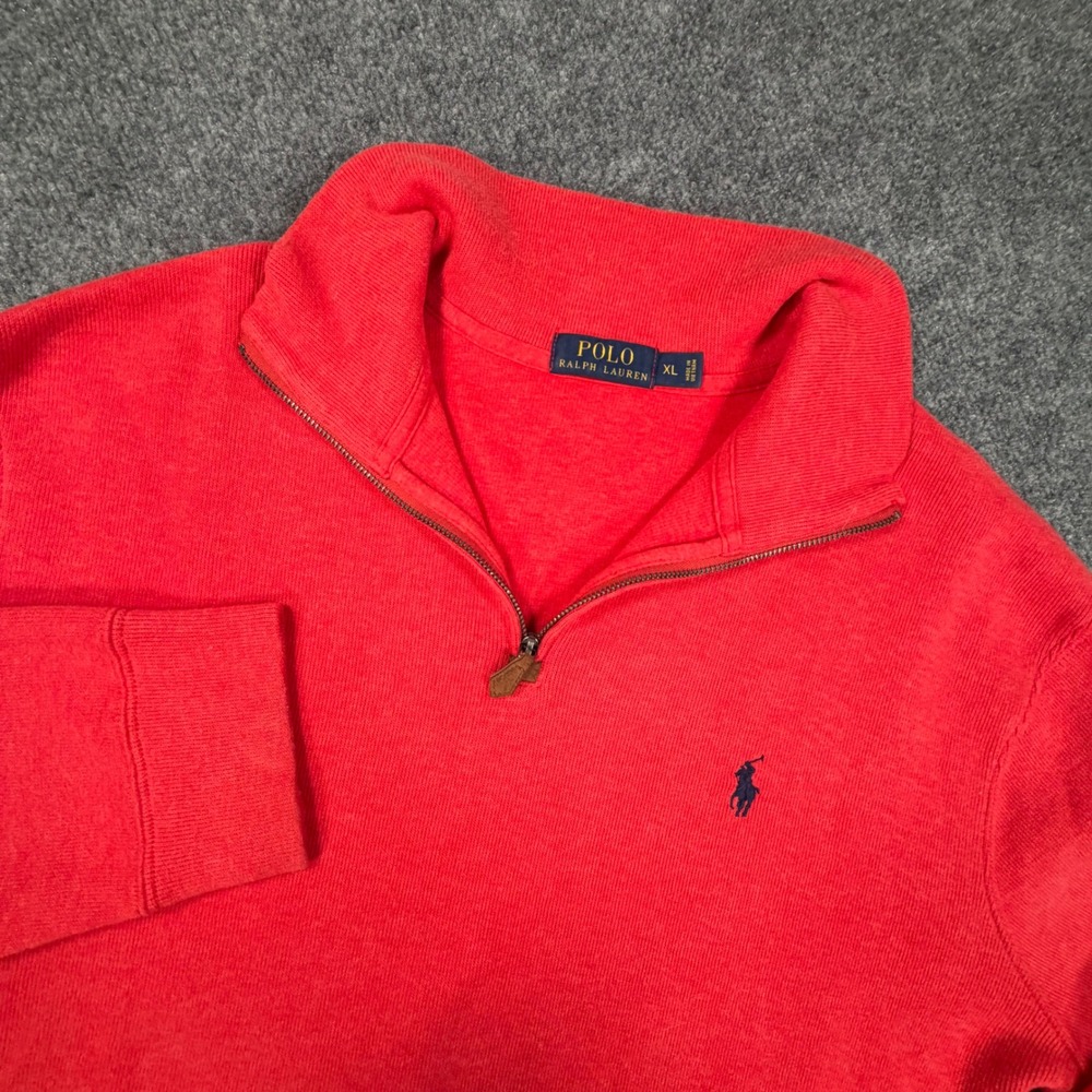 Polo Ralph Lauren Quarter Zip Pullover Mens XL Red Cotton Knit Sweater 0924